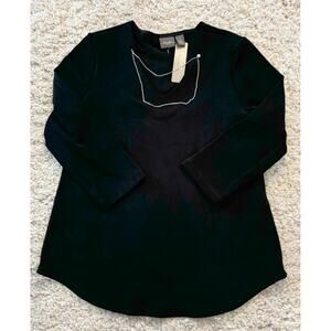 Travelers by Chico's Black 3/4 Sleeve Blouse with Necklace Attached Size 1